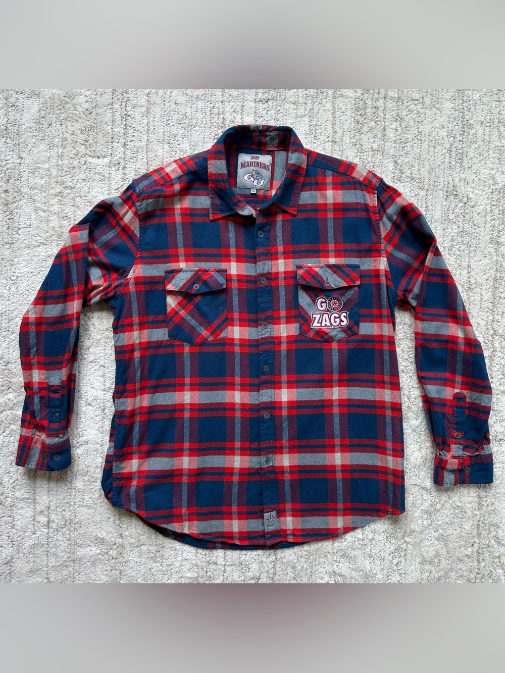 Seattle Mariners x Gonzaga Bulldogs Plaid Button Down Shirt Large 2019